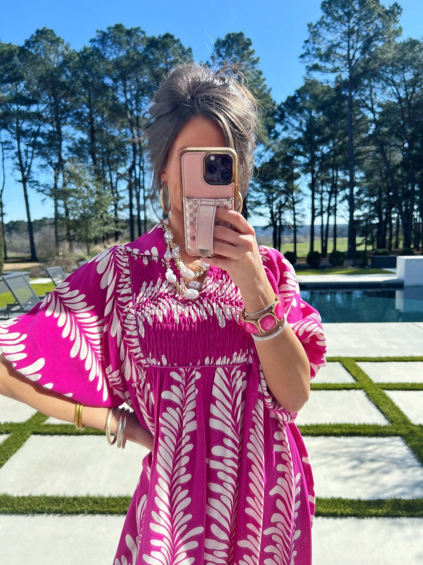 Palm Breeze Magenta Midi Dress