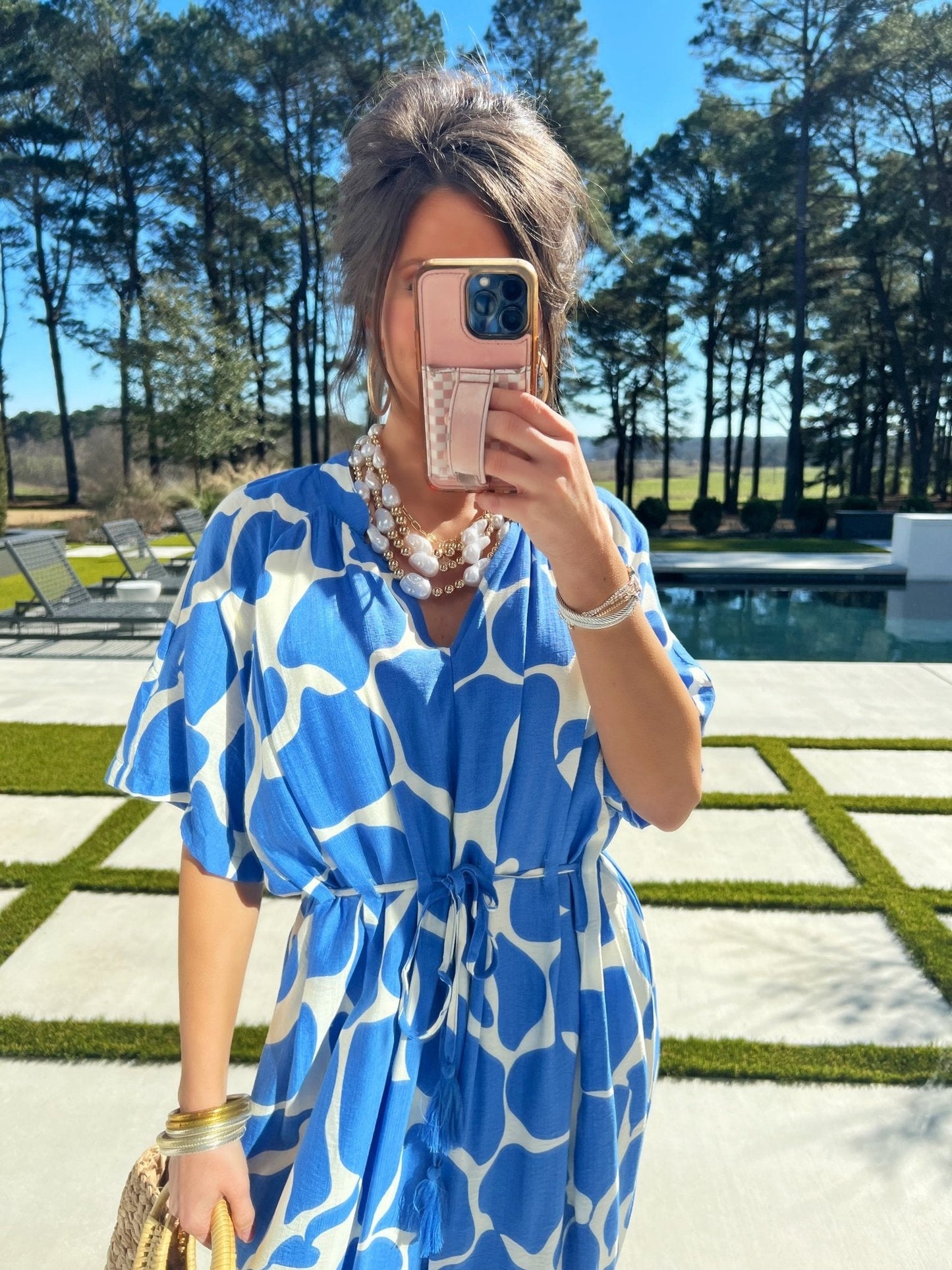 Regal Blue Printed Midi Dress