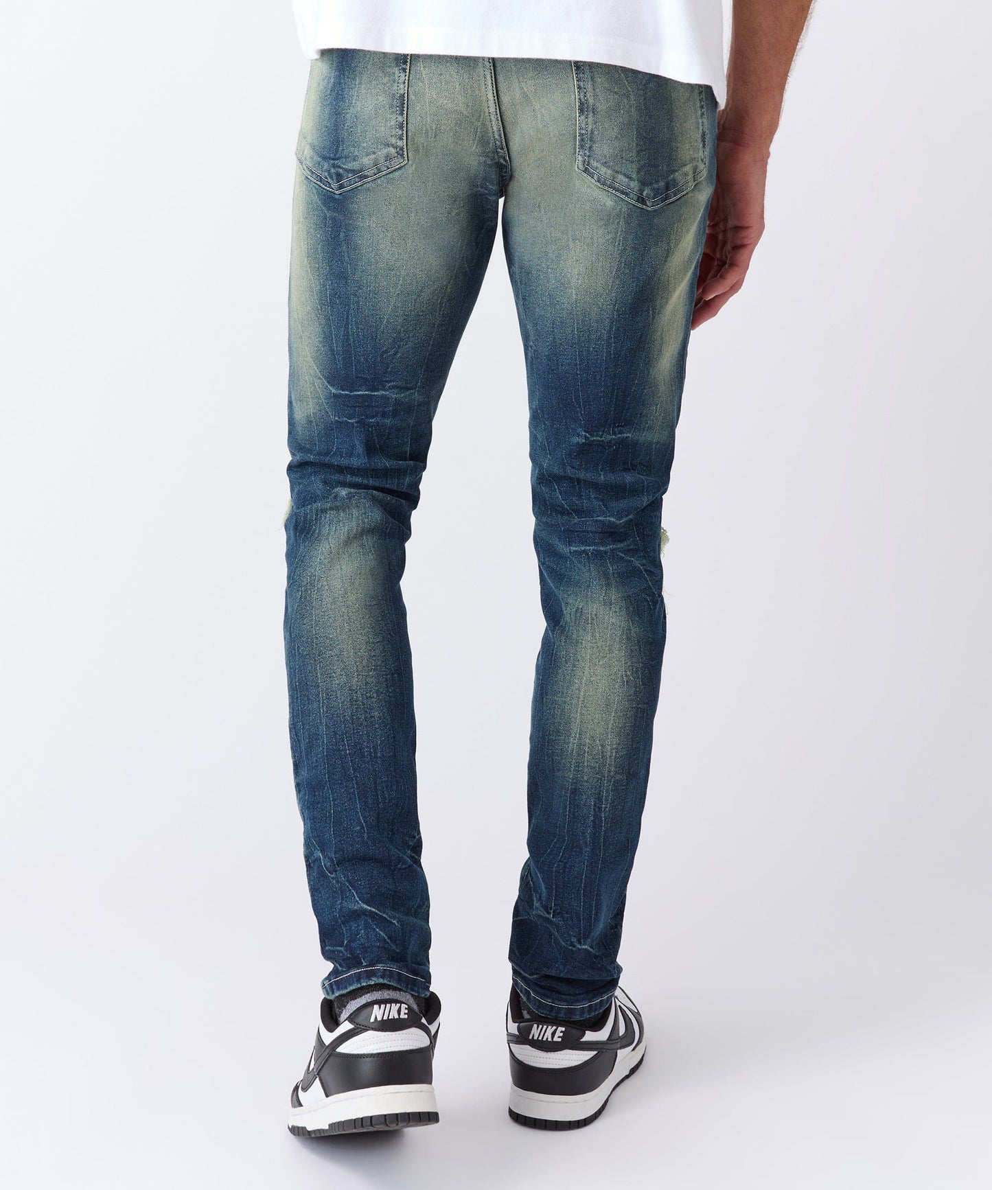Rip and Repair Washed Denim Jeans - Medium Blue