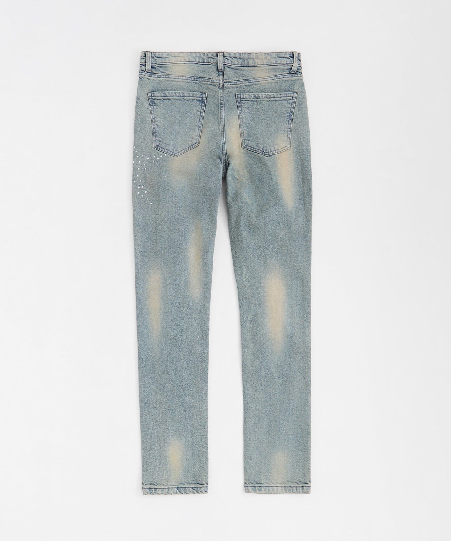 Rhinestone Washed Denim Jeans - Dark Blue