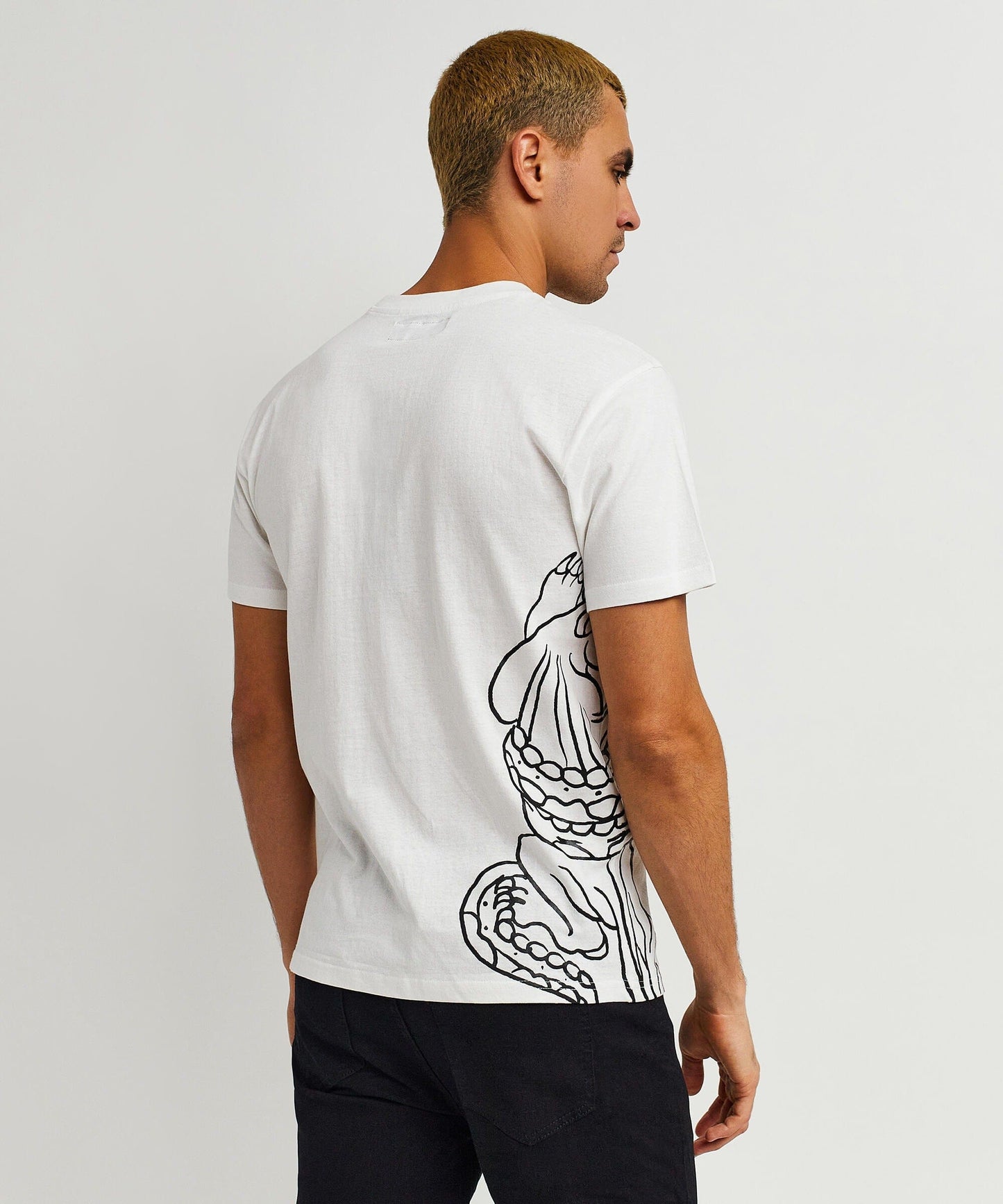Panter Short Sleeve Graphic Print Embroidered Detail Tee - White