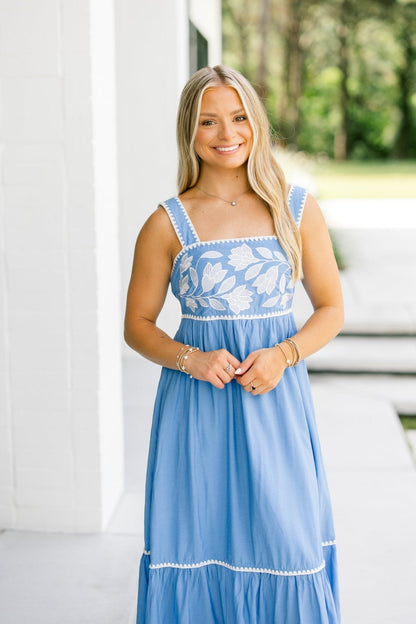 Call Me Cute Chambray Embroidered Dress ~FINAL SALE~