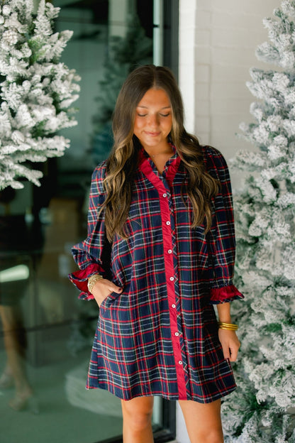 Dark Nights Navy Plaid Dress ~FINAL SALE~
