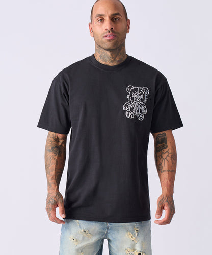 Teddy Embroidered Short Sleeve Tee - Black