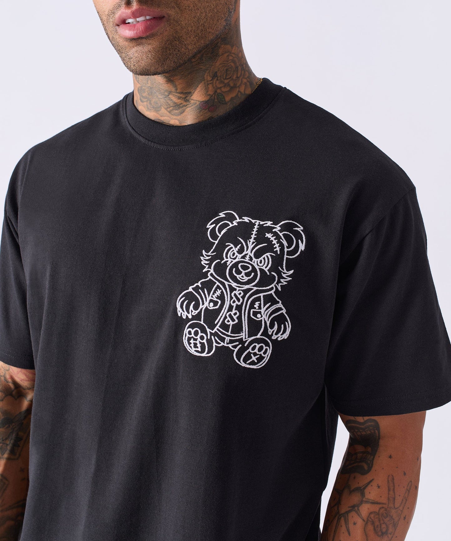 Teddy Embroidered Short Sleeve Tee - Black