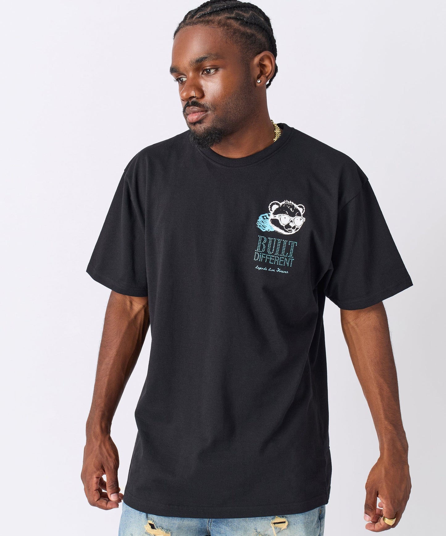 Built Different Rhinestone Short Sleeve Tee - Black