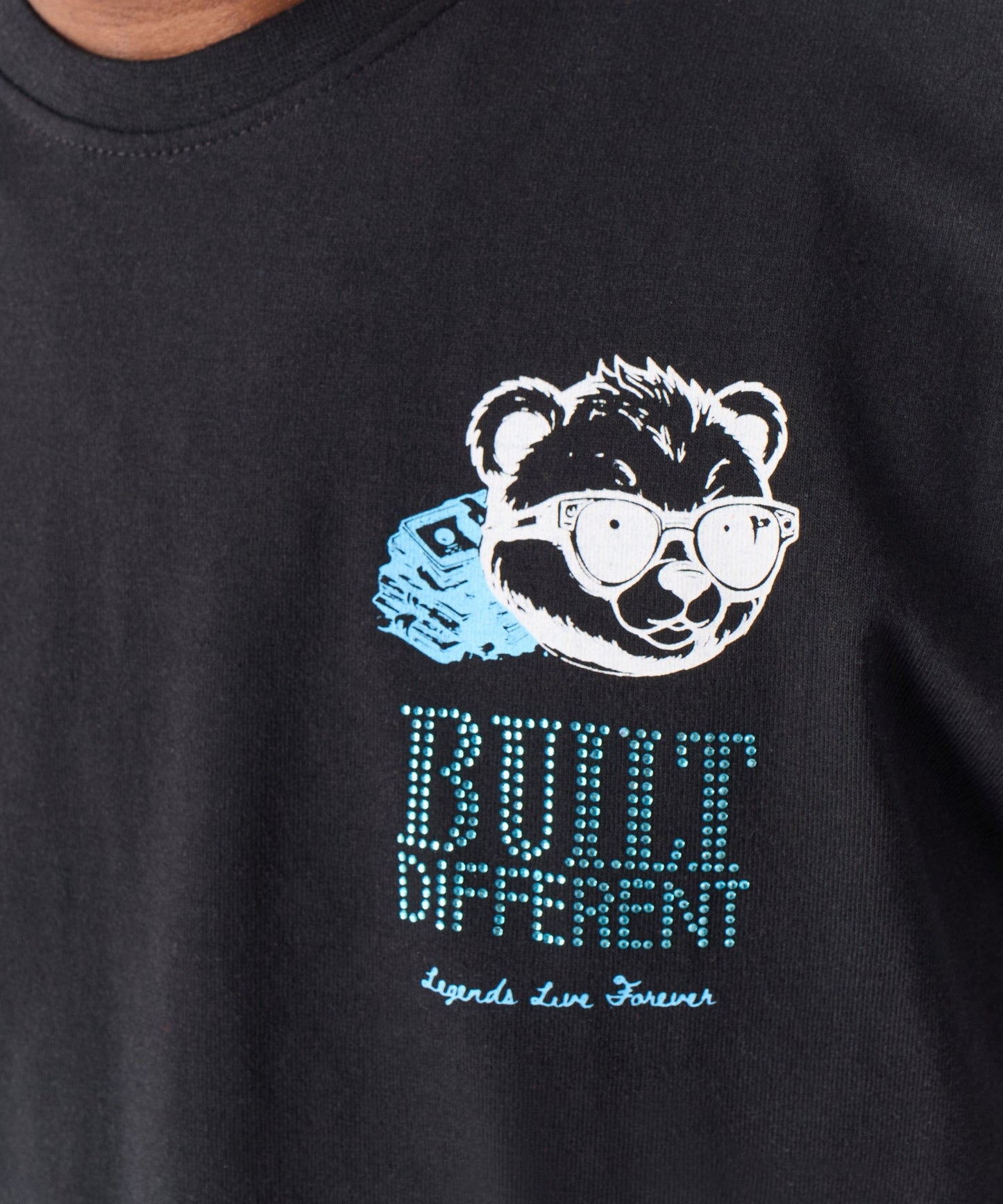 Built Different Rhinestone Short Sleeve Tee - Black
