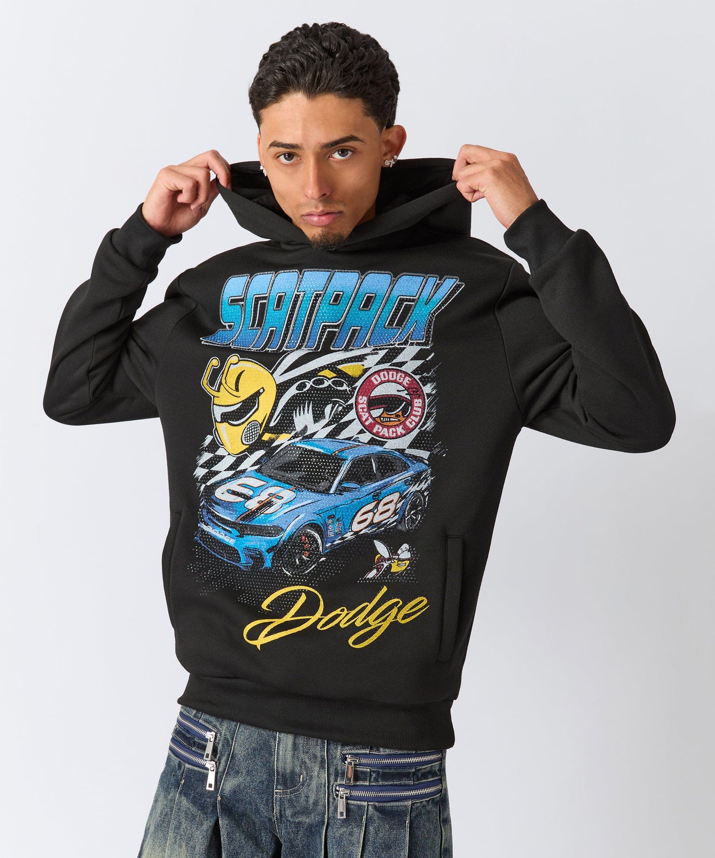 Dodge Scatpack Rhinestone Hoodie - Black