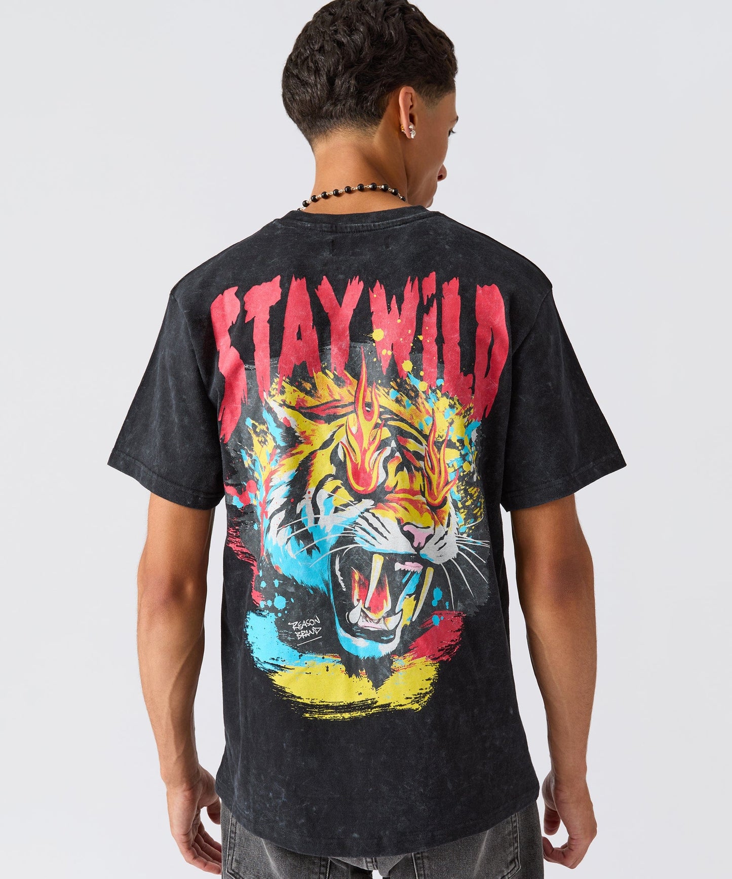 Stay Wild Embroidered Short Sleeve Tee - Charcoal