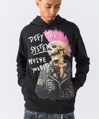 Defy The System Embroidered Hoodie - Black