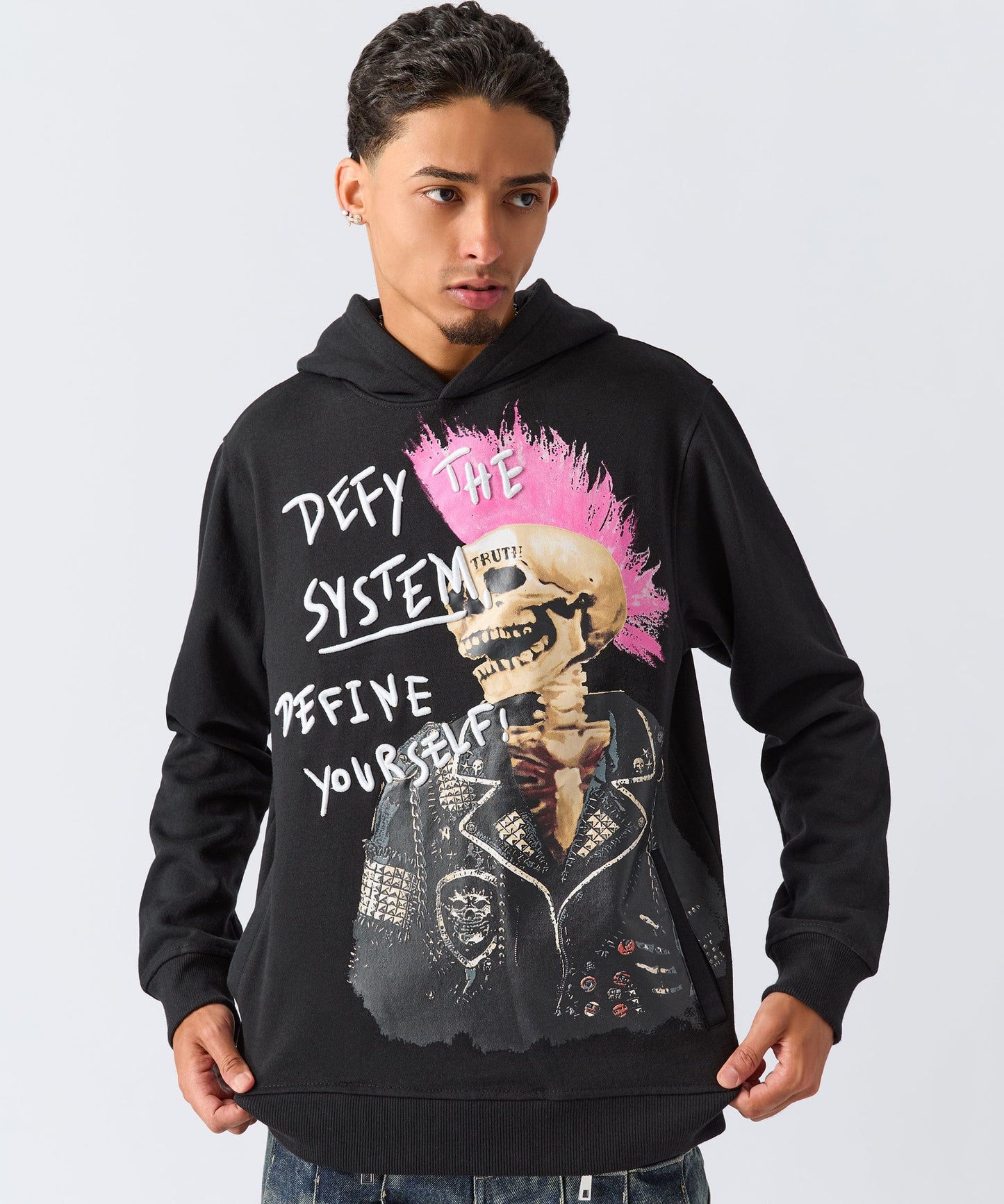 Defy The System Embroidered Hoodie - Black