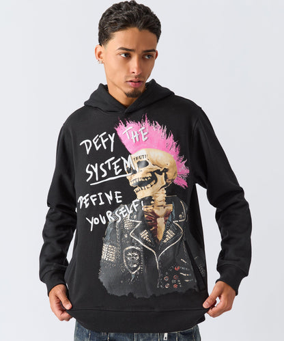 Defy The System Embroidered Hoodie - Black