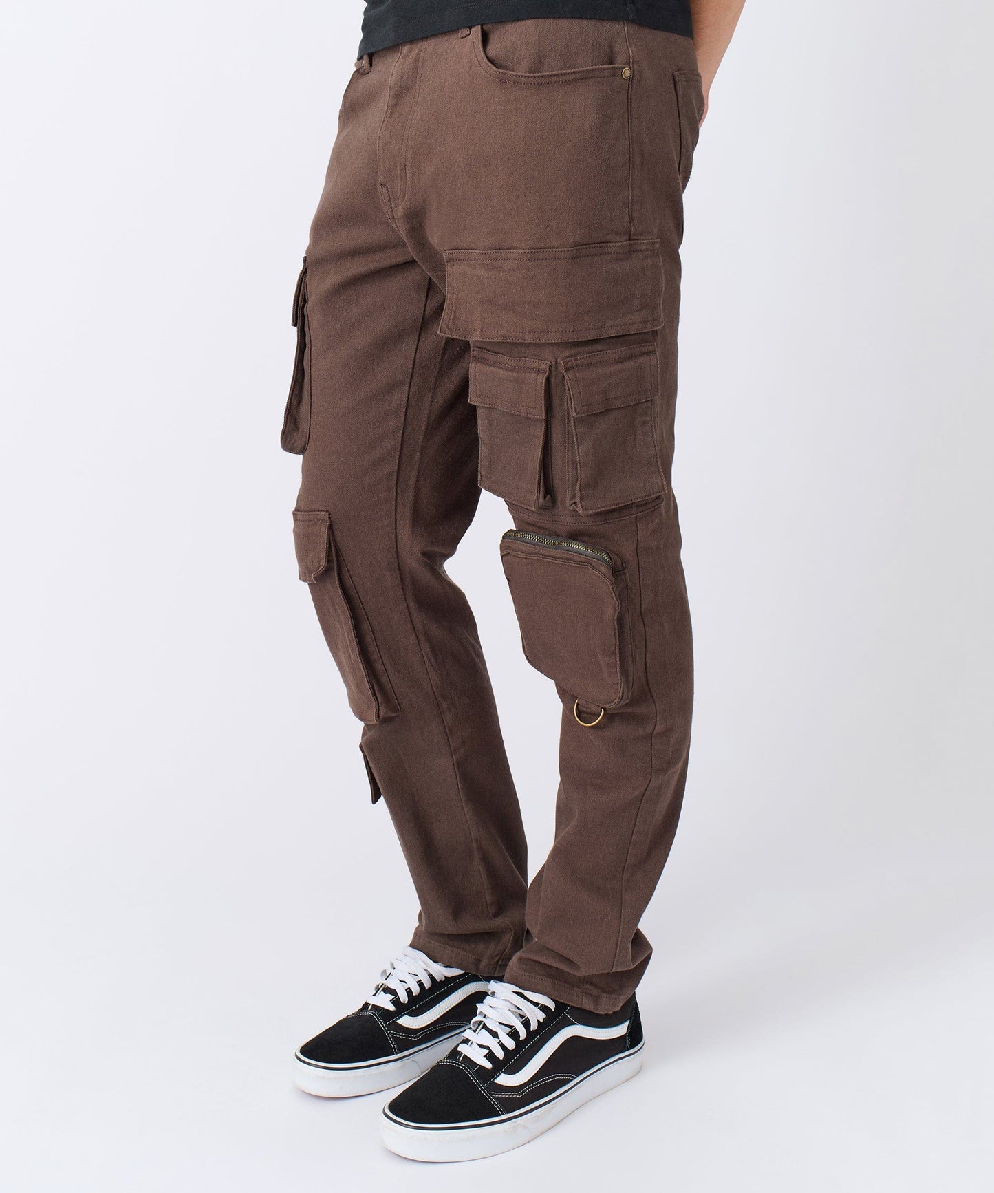 Multi Pocket Cargo Denim Pants - Brown