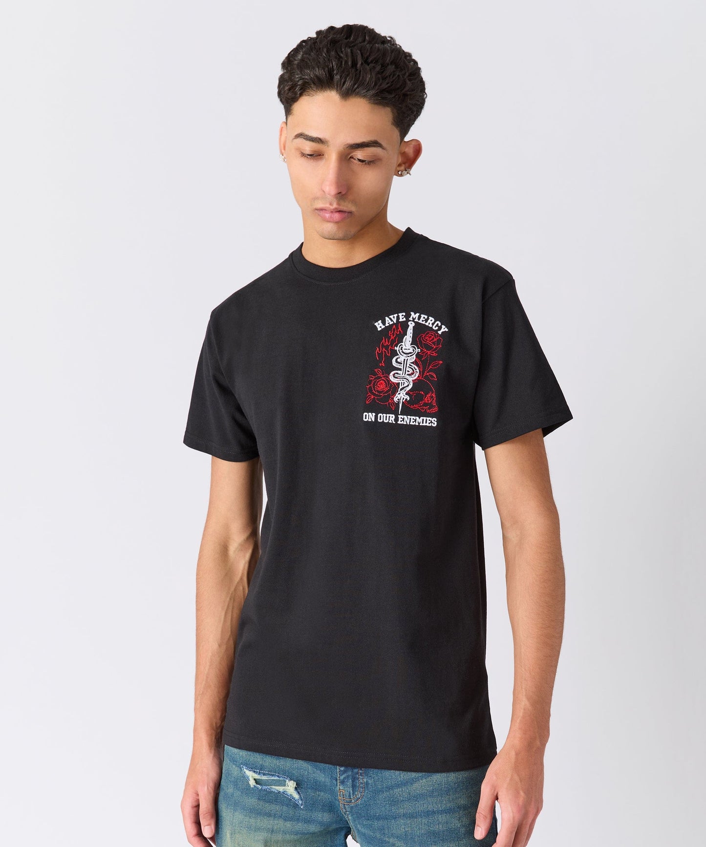Mercy Embroidered  Short Sleeve Tee - Black