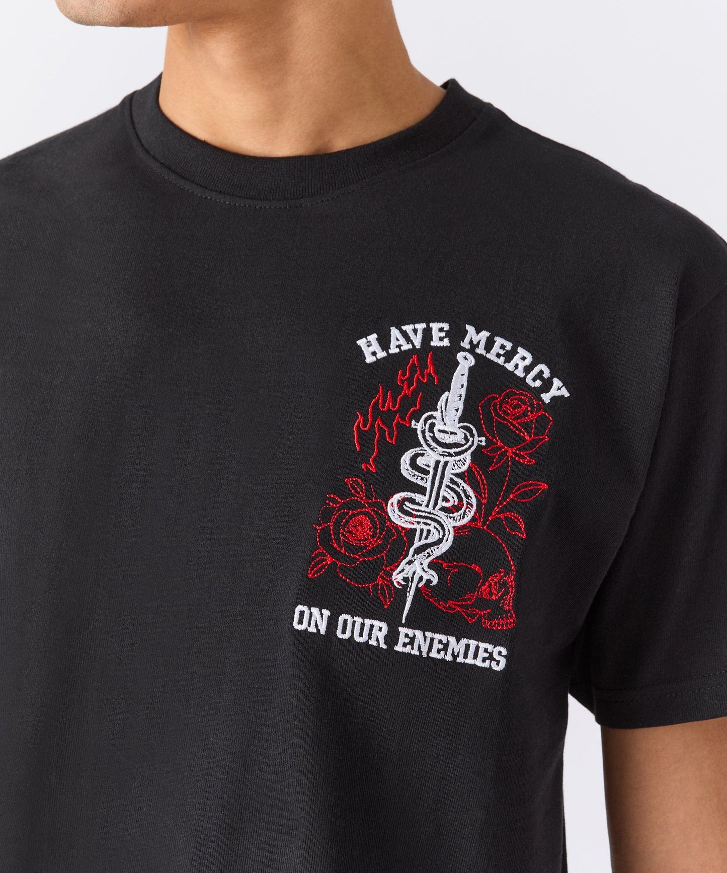 Mercy Embroidered  Short Sleeve Tee - Black