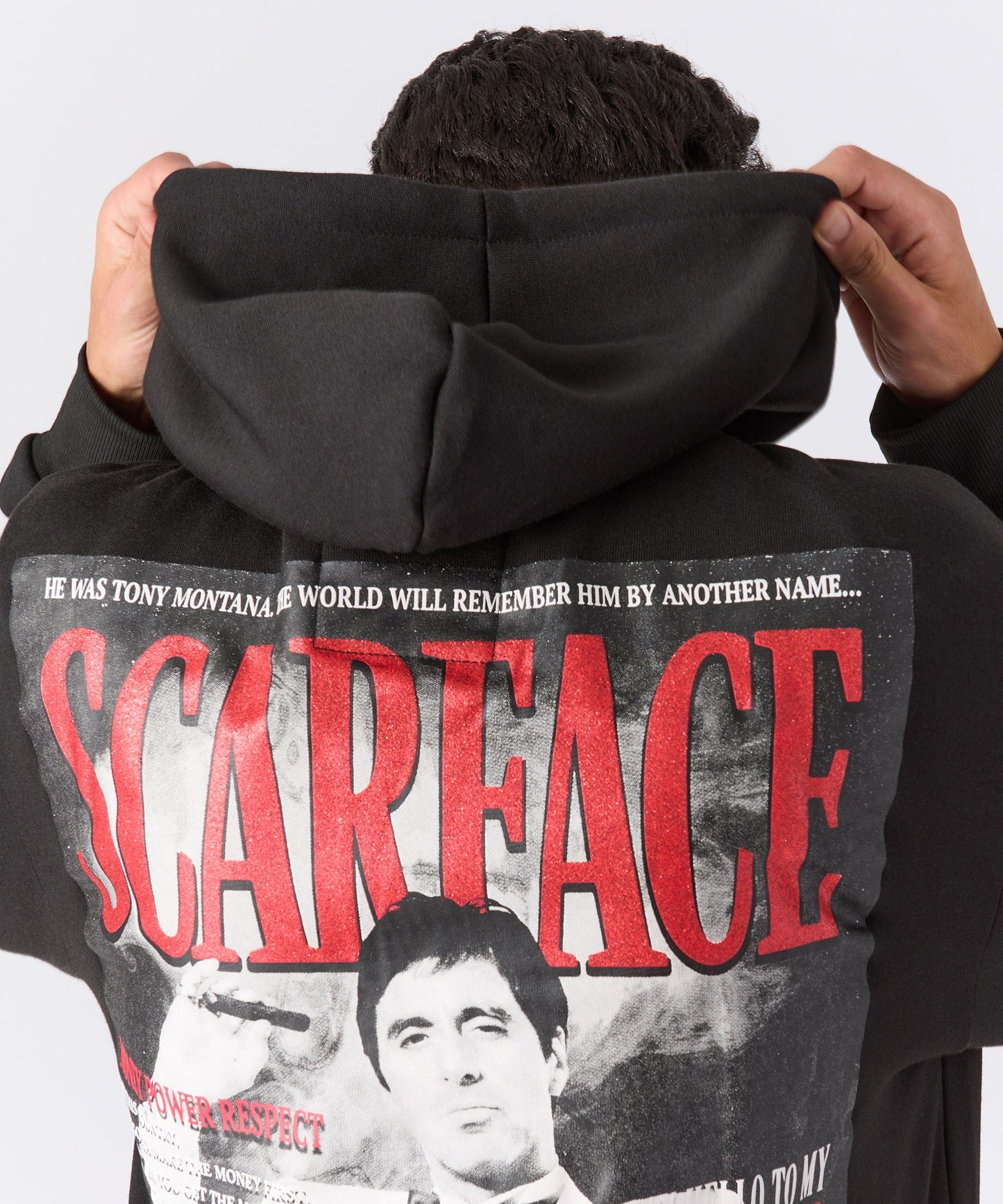 Scarface Tony Glitter Print Hoodie - Black
