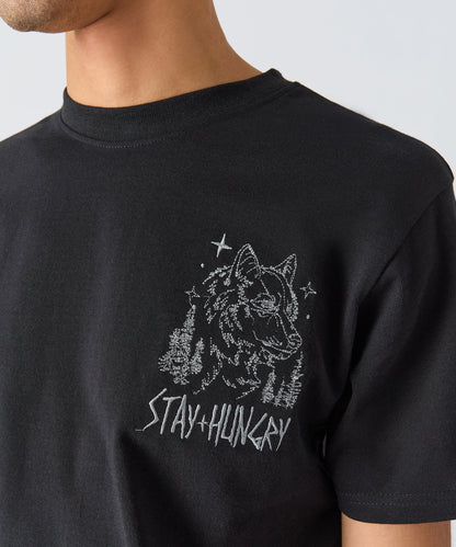 Stay Hungry Embroidered Short Sleeve Tee - Black