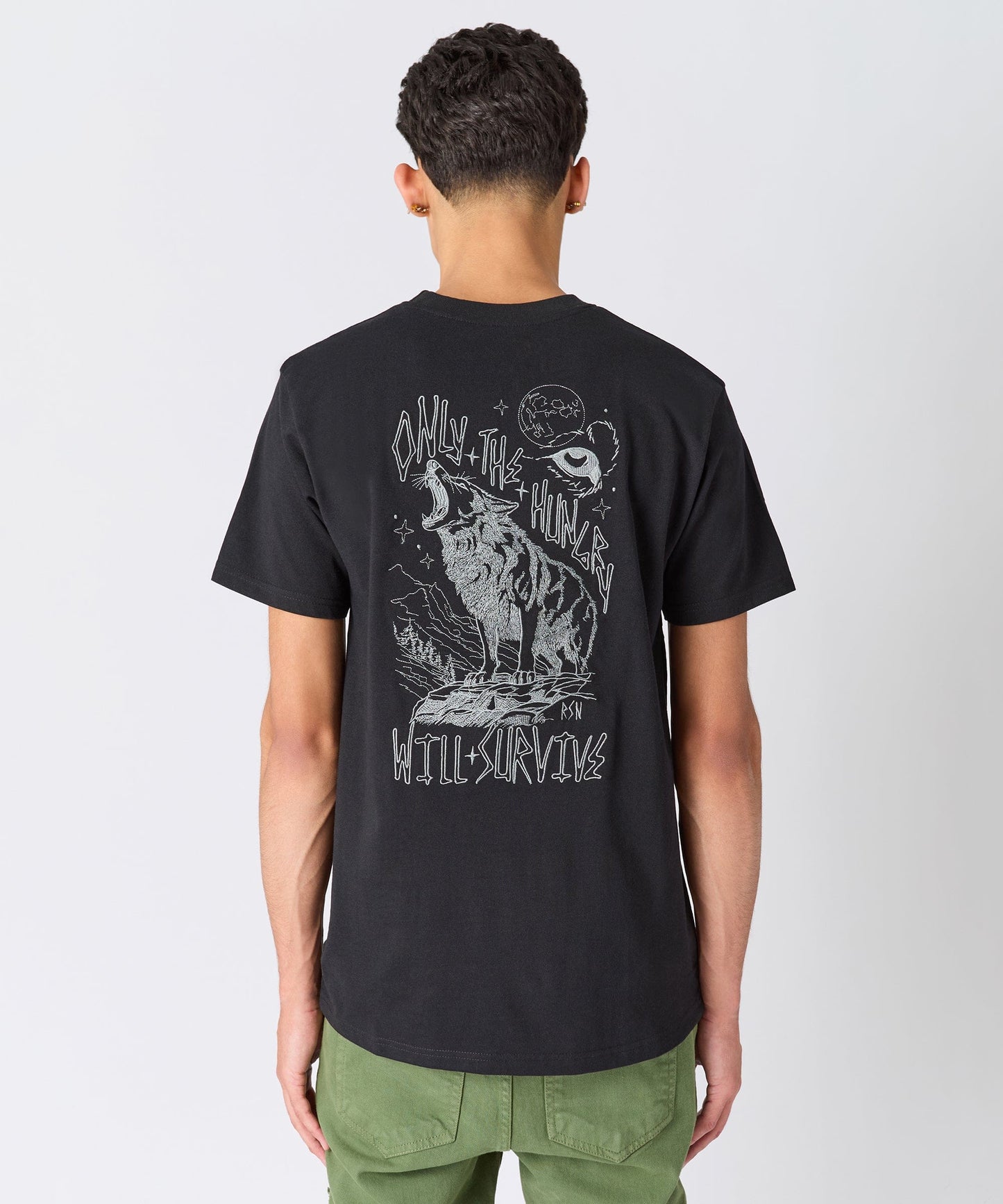 Stay Hungry Embroidered Short Sleeve Tee - Black