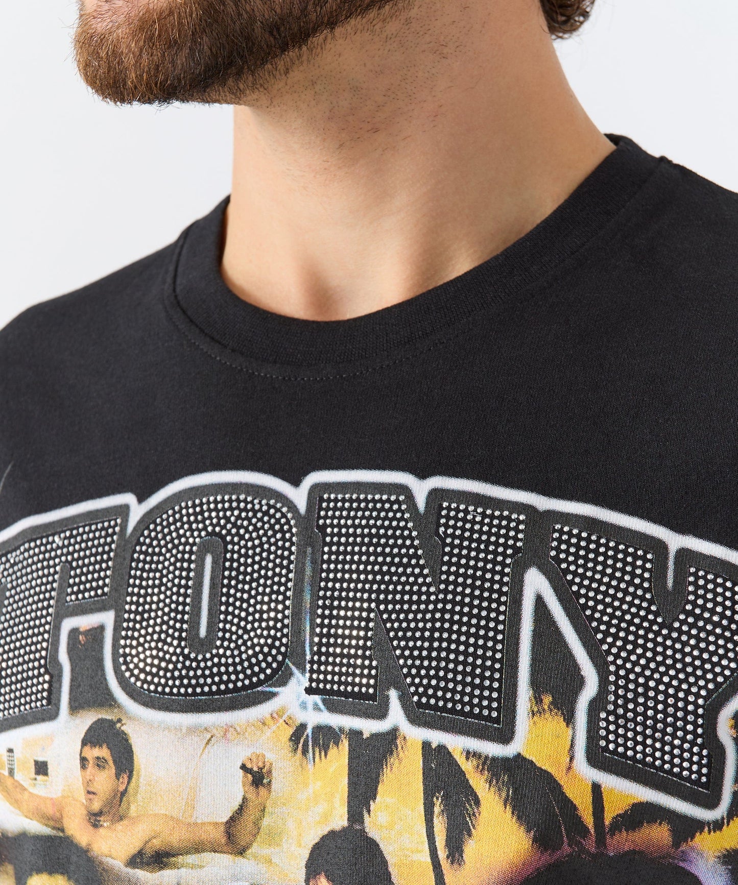 Scarface Tony Rhinestone Short Sleeve Tee - Black