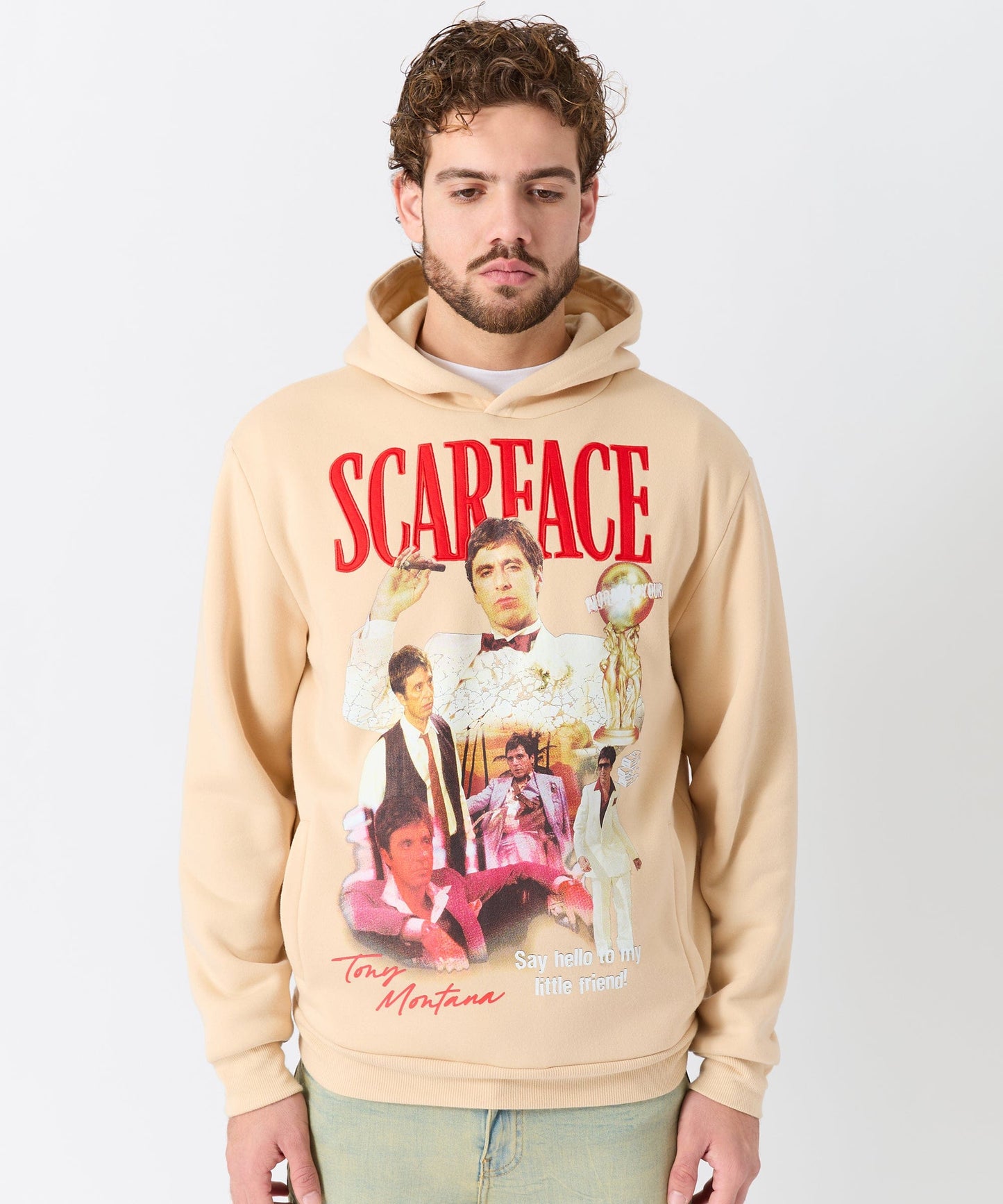 Scarface Say Hello Embroidered Patch Hoodie - Khaki