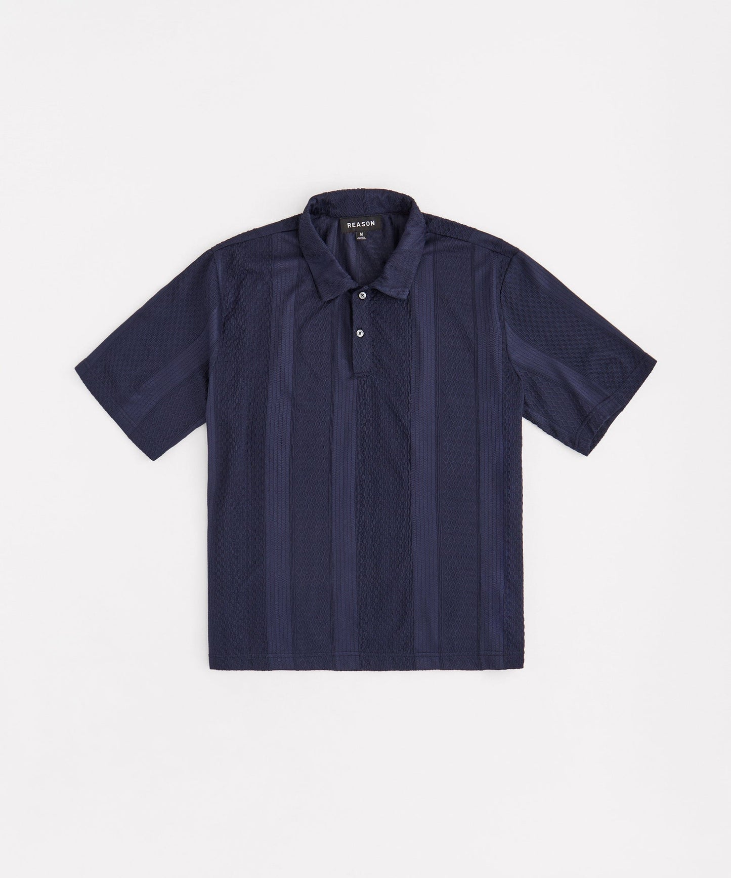 Jacquard Knit Textured Polo Shirt - Navy