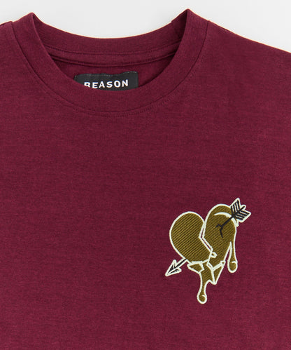 Heartless Embroidered Short Sleeve Tee - Burgundy