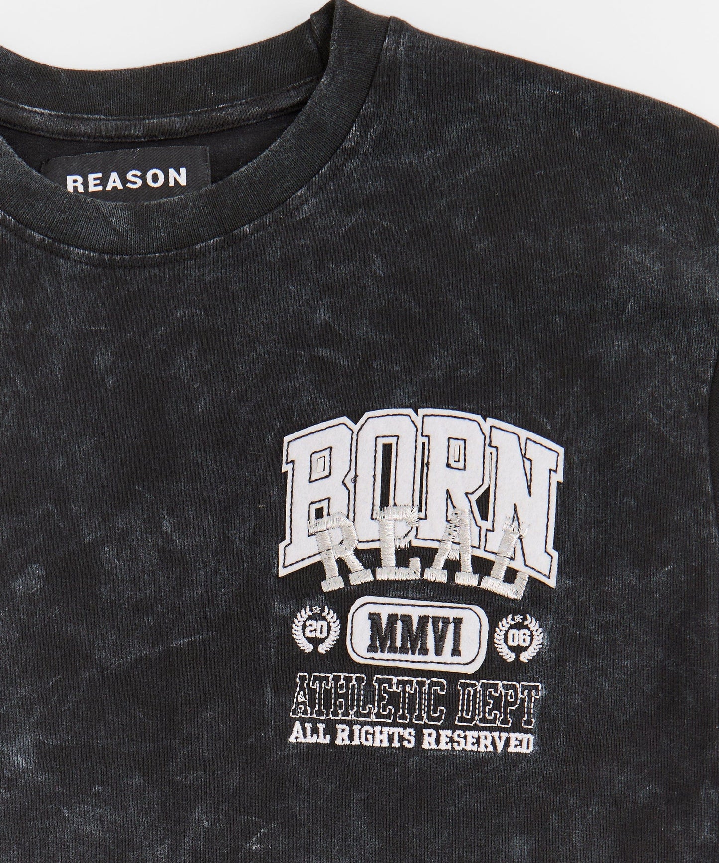 Born Real Embroidered Short Sleeve Tee - Washed Black