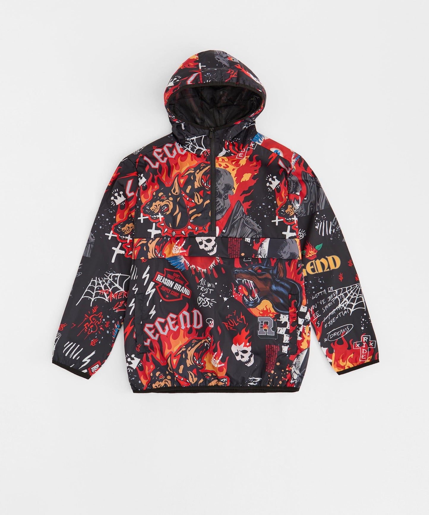 Move In Silence Flame Skull Print Half-Zip Anorak