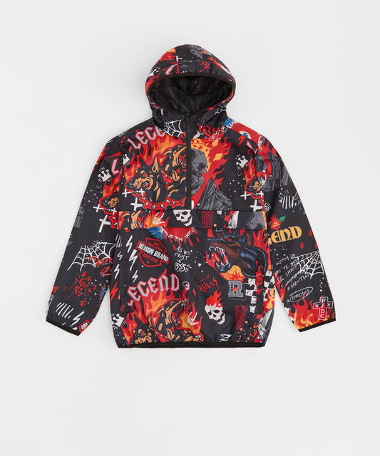 Move In Silence Flame Skull Print Half-Zip Anorak