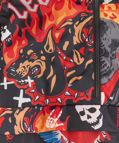Move In Silence Flame Skull Print Half-Zip Anorak