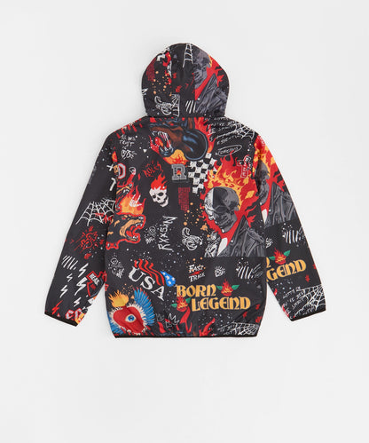 Move In Silence Flame Skull Print Half-Zip Anorak