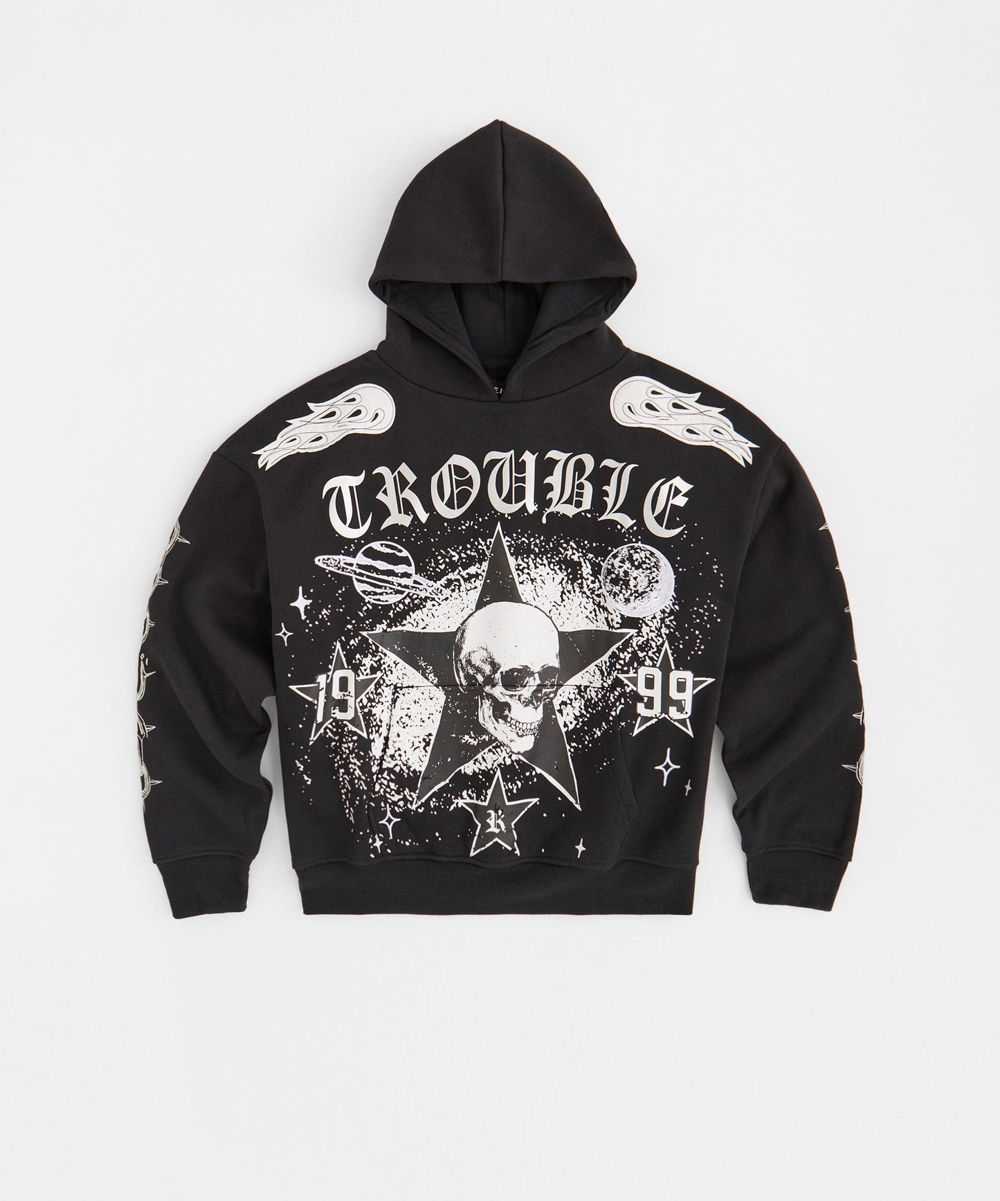 Reckless Trouble Rhinestone Hoodie - Black