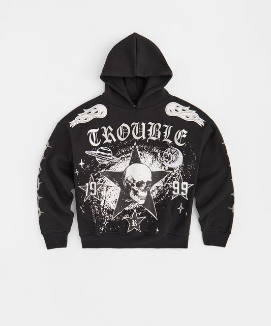 Reckless Trouble Rhinestone Hoodie - Black