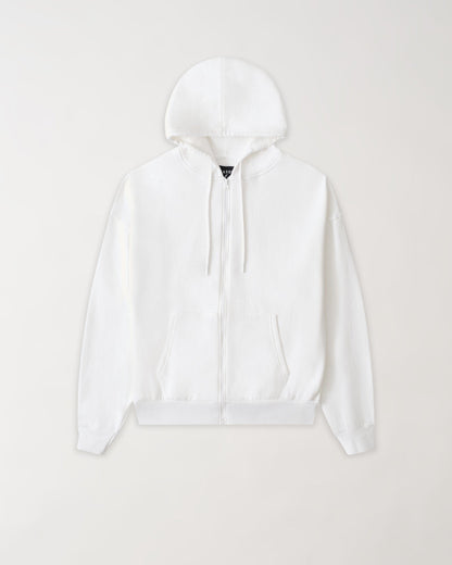 Essential Heavyweight Fleece Baggy Fit Comfy Zip Up Hoodie - White