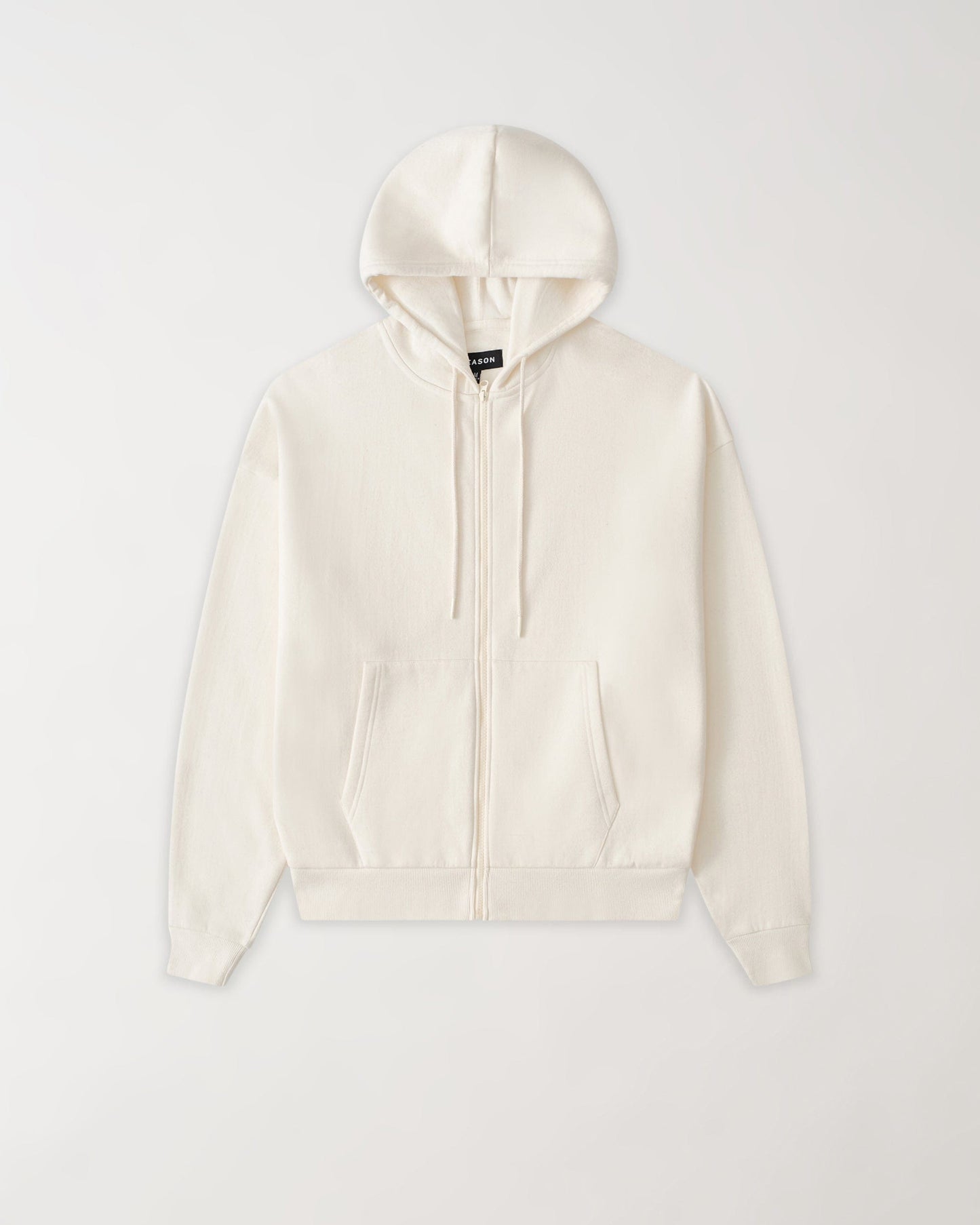 Essential Boxy Fit Heavyweight Fleece Zip Up Hoodie - Cream