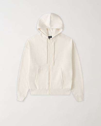 Essential Boxy Fit Heavyweight Fleece Zip Up Hoodie - Cream