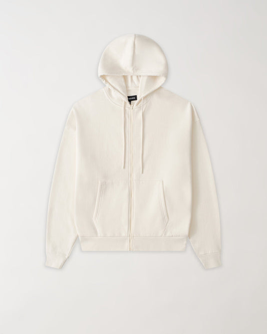 Essential Boxy Fit Heavyweight Fleece Zip Up Hoodie - Cream