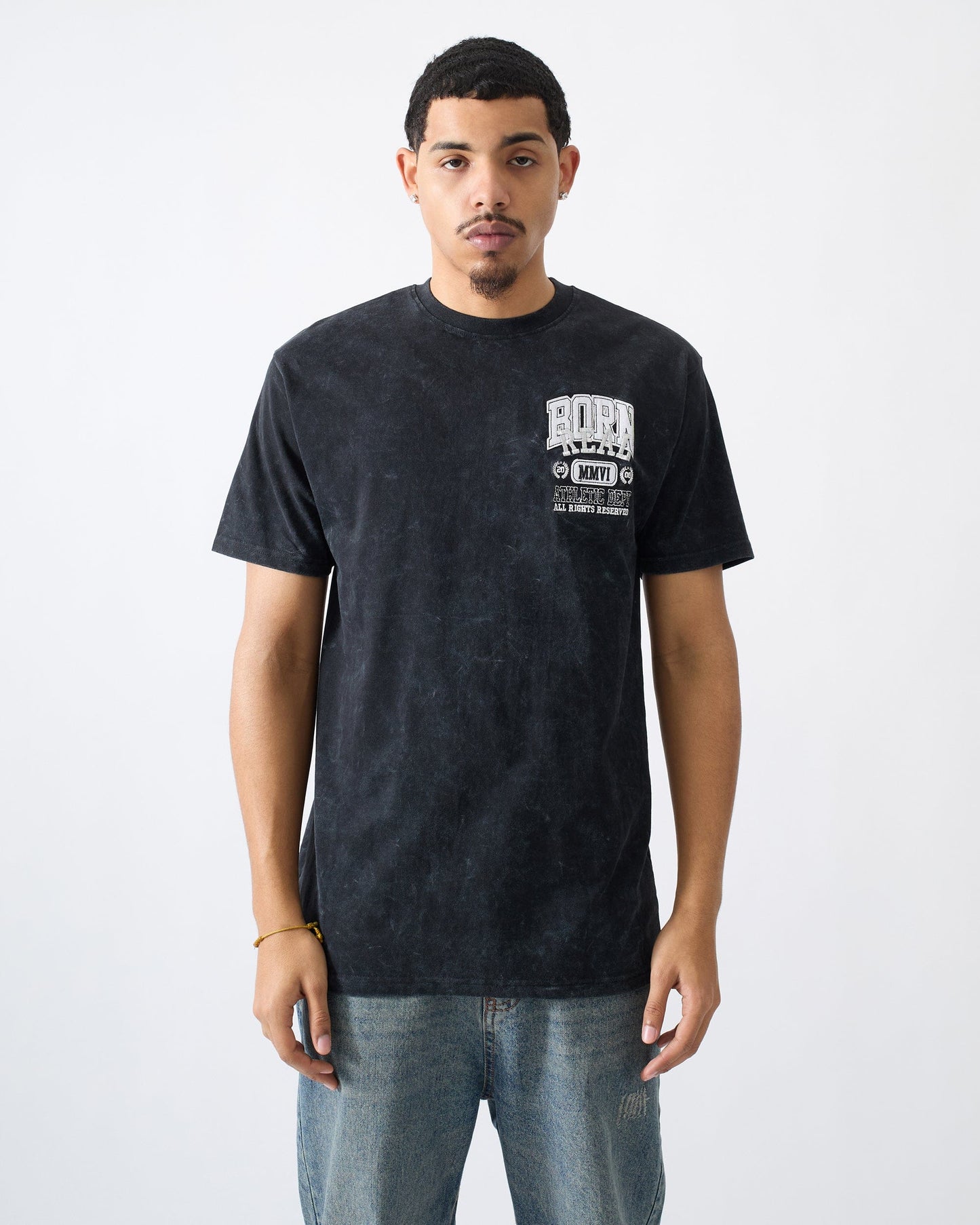 Born Real Embroidered Short Sleeve Tee - Washed Black