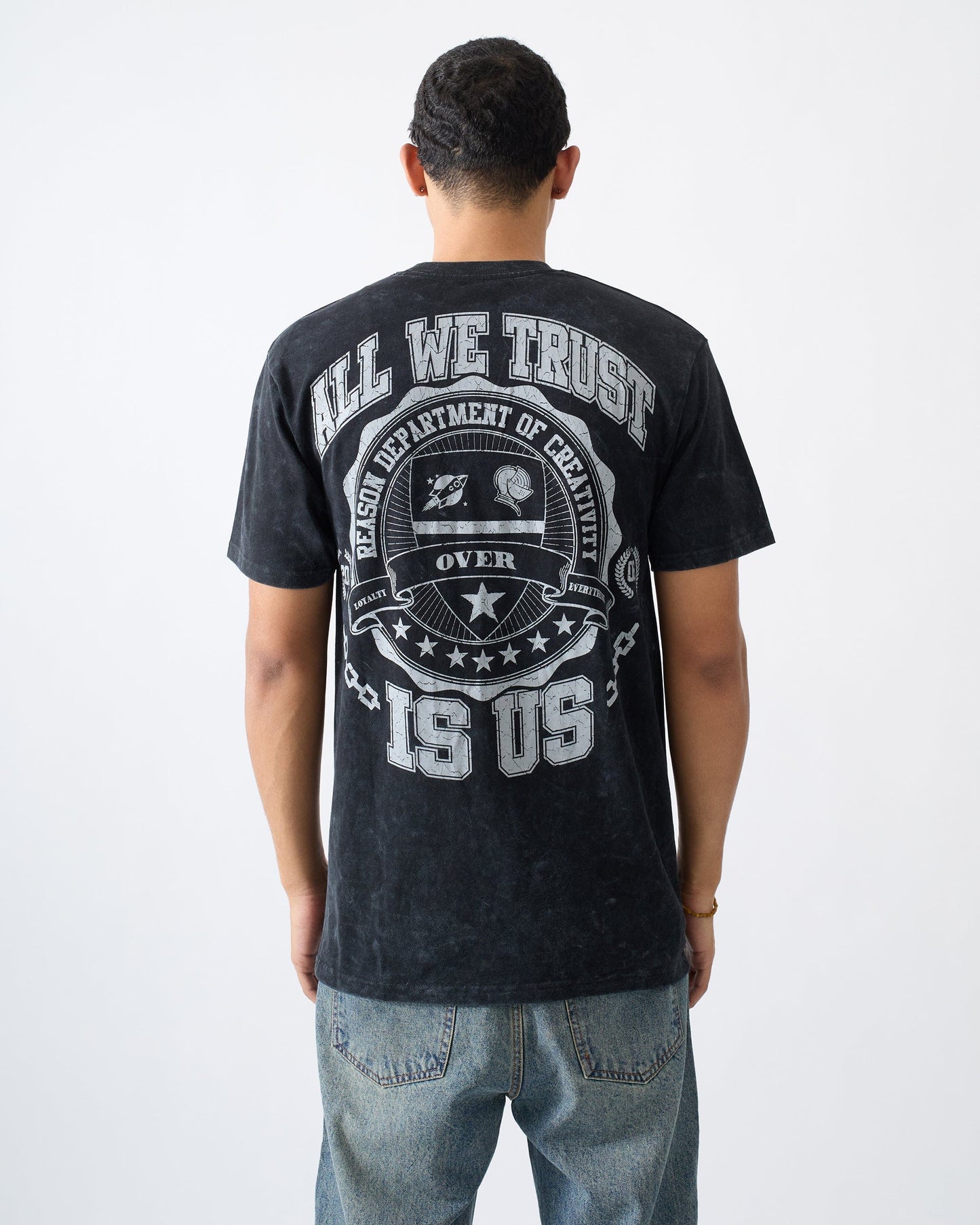 Born Real Embroidered Short Sleeve Tee - Washed Black