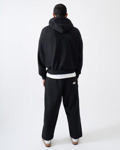 Essential Heavyweight Fleece Baggy Fit Comfy Hoodie - Black
