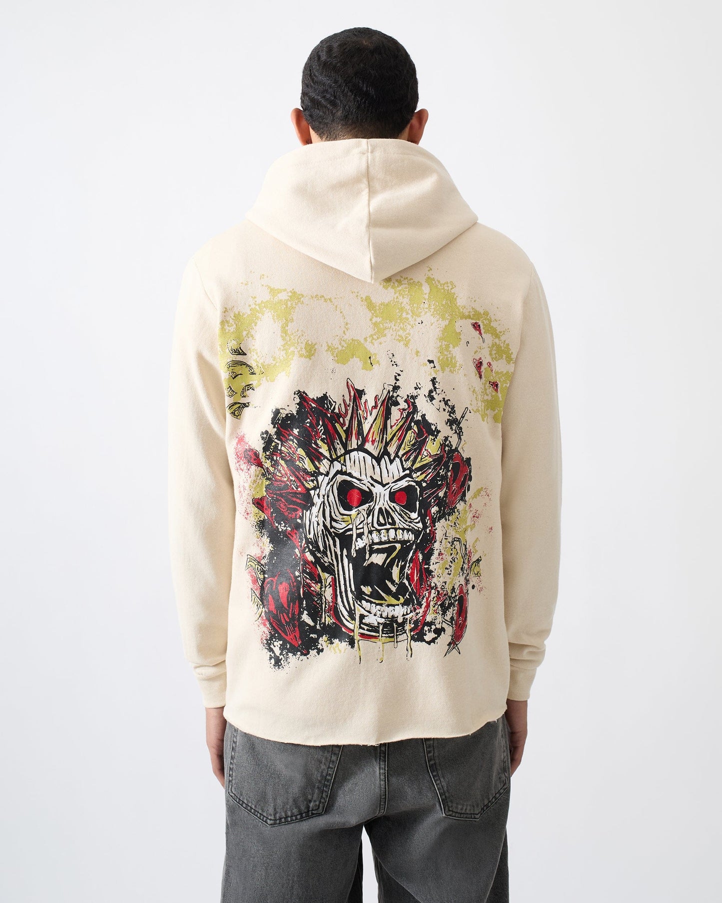 Beware Embroidered Skull Hoodie - Khaki