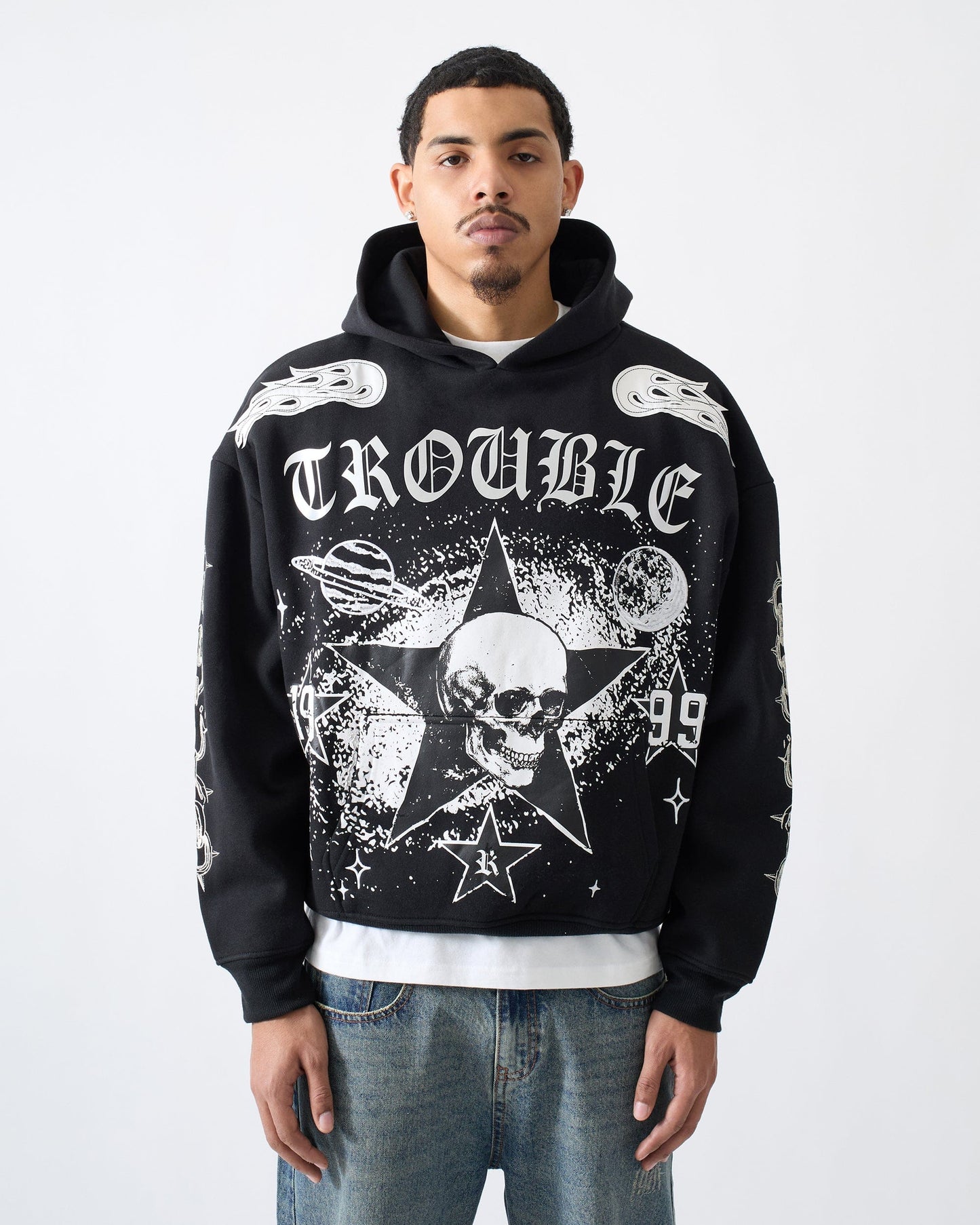 Reckless Trouble Rhinestone Hoodie - Black