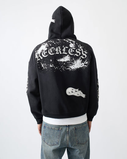 Reckless Trouble Rhinestone Hoodie - Black
