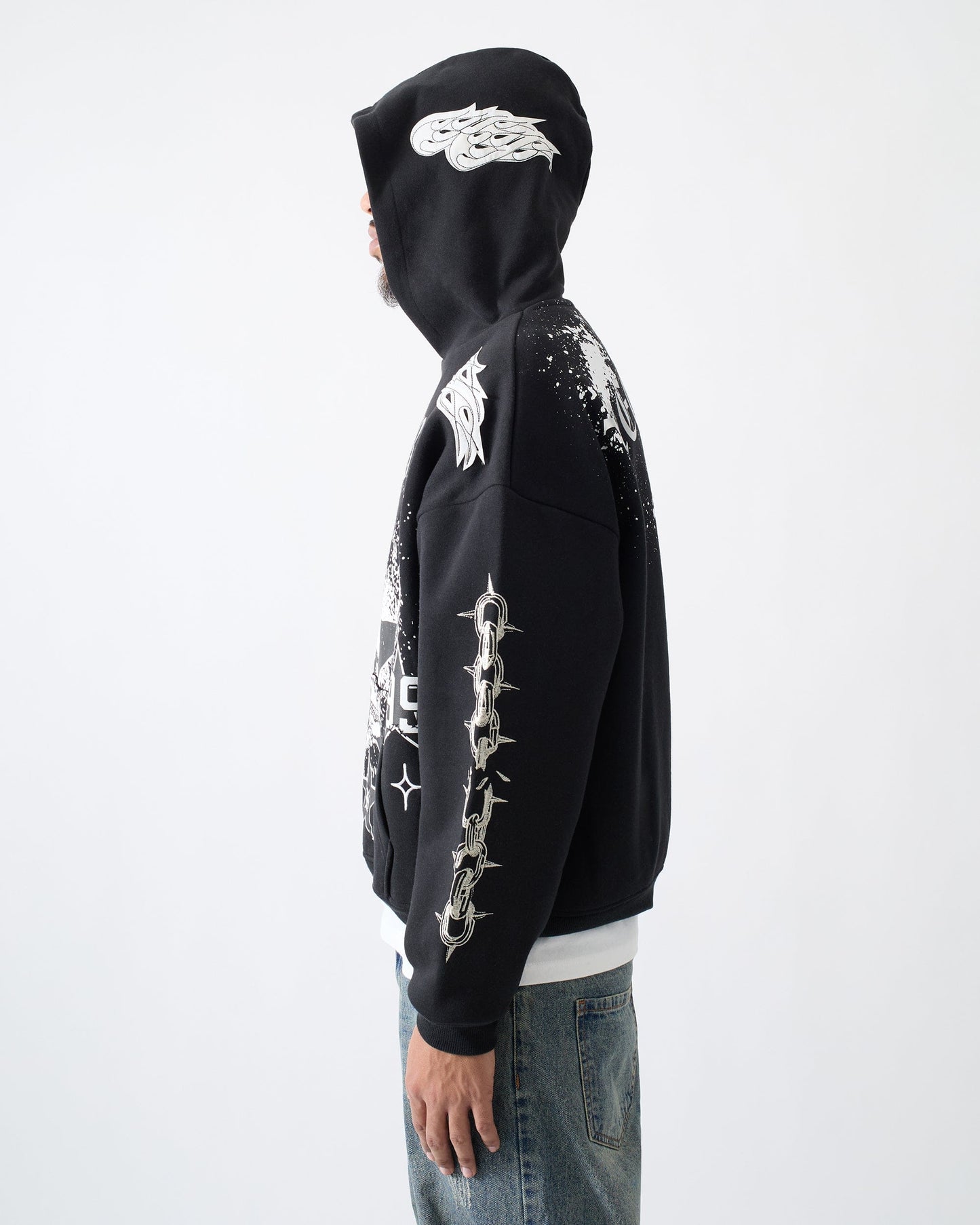 Reckless Trouble Rhinestone Hoodie - Black