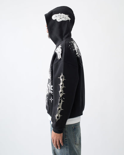 Reckless Trouble Rhinestone Hoodie - Black