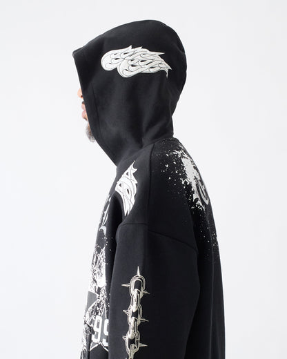 Reckless Trouble Rhinestone Hoodie - Black