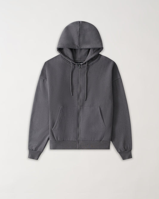 Essential Heavyweight Fleece Baggy Fit Comfy Zip Up Hoodie - Dark Grey