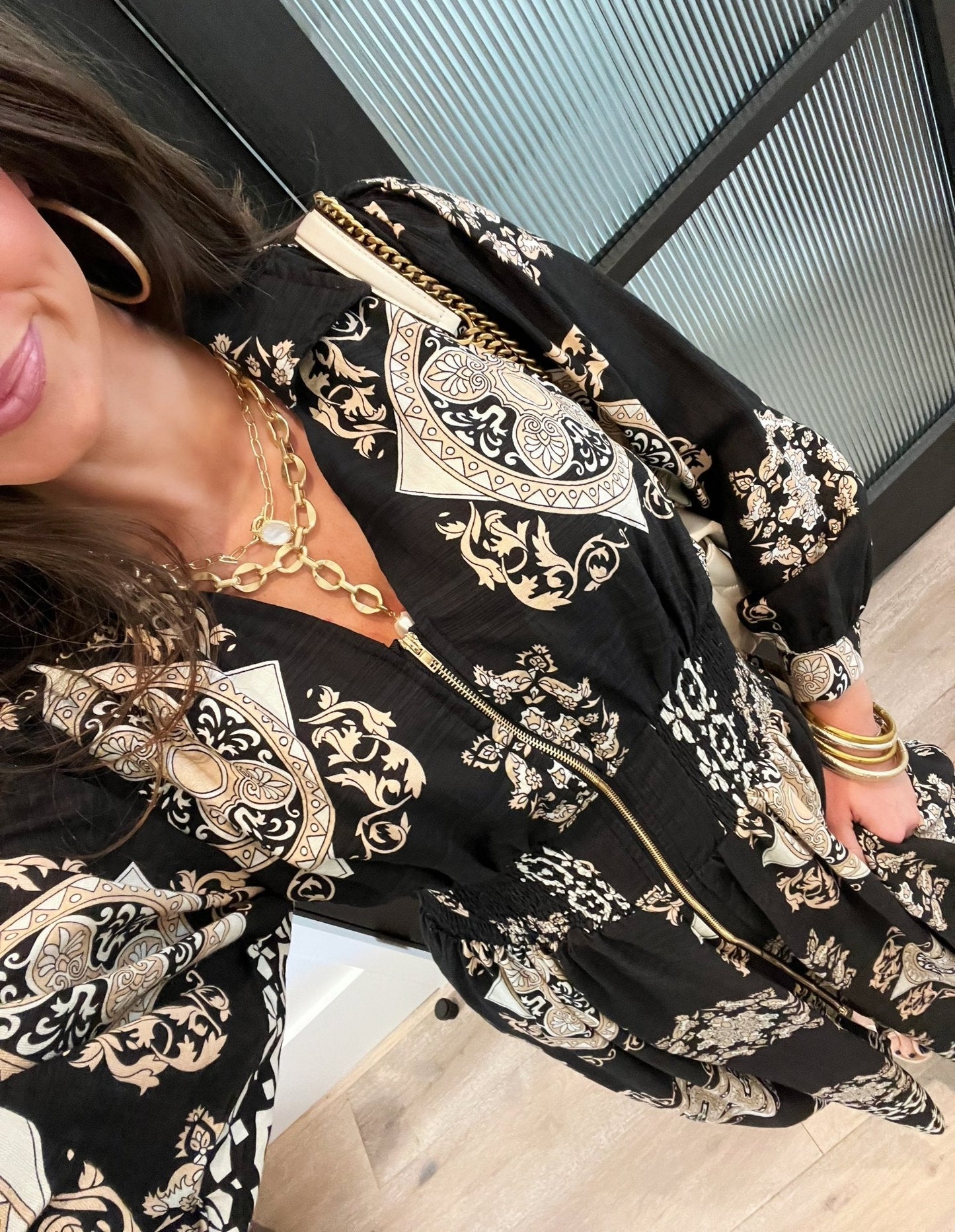 Midnight Mosaic Black Zipper Dress