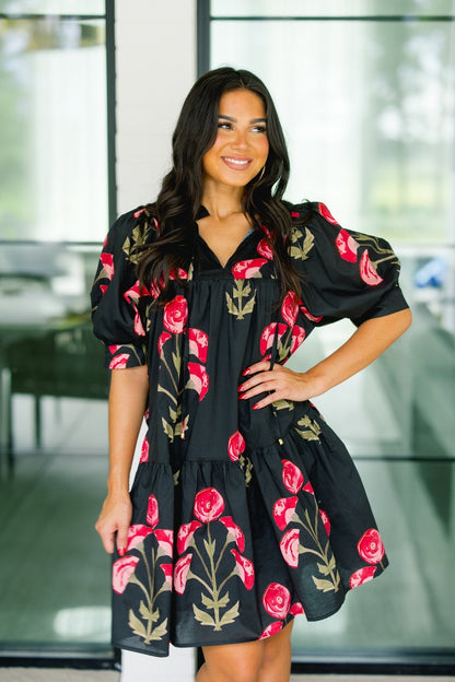Moody Florals Black Dress