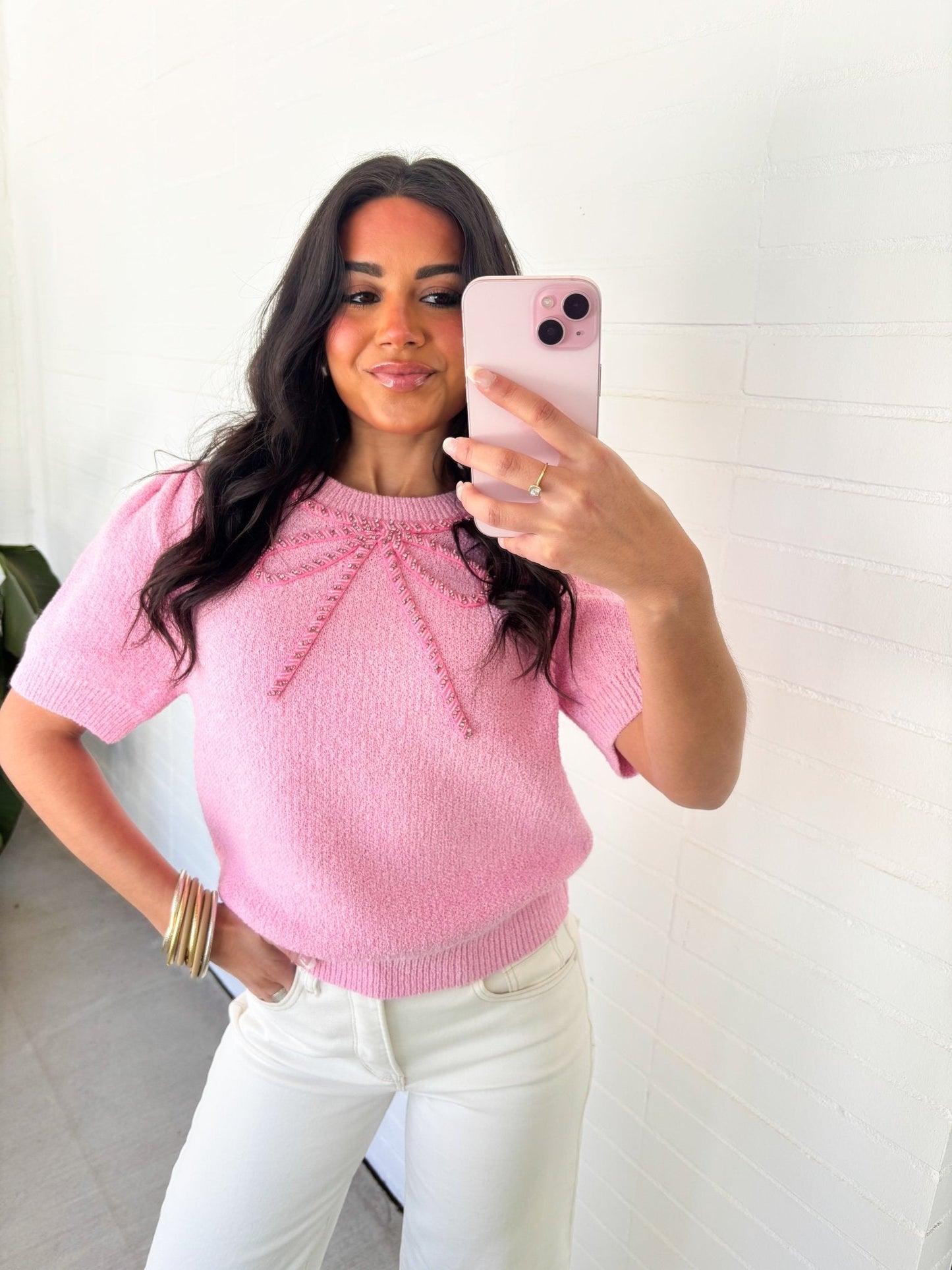 Bubble Gum Pink Bow Sweater Top